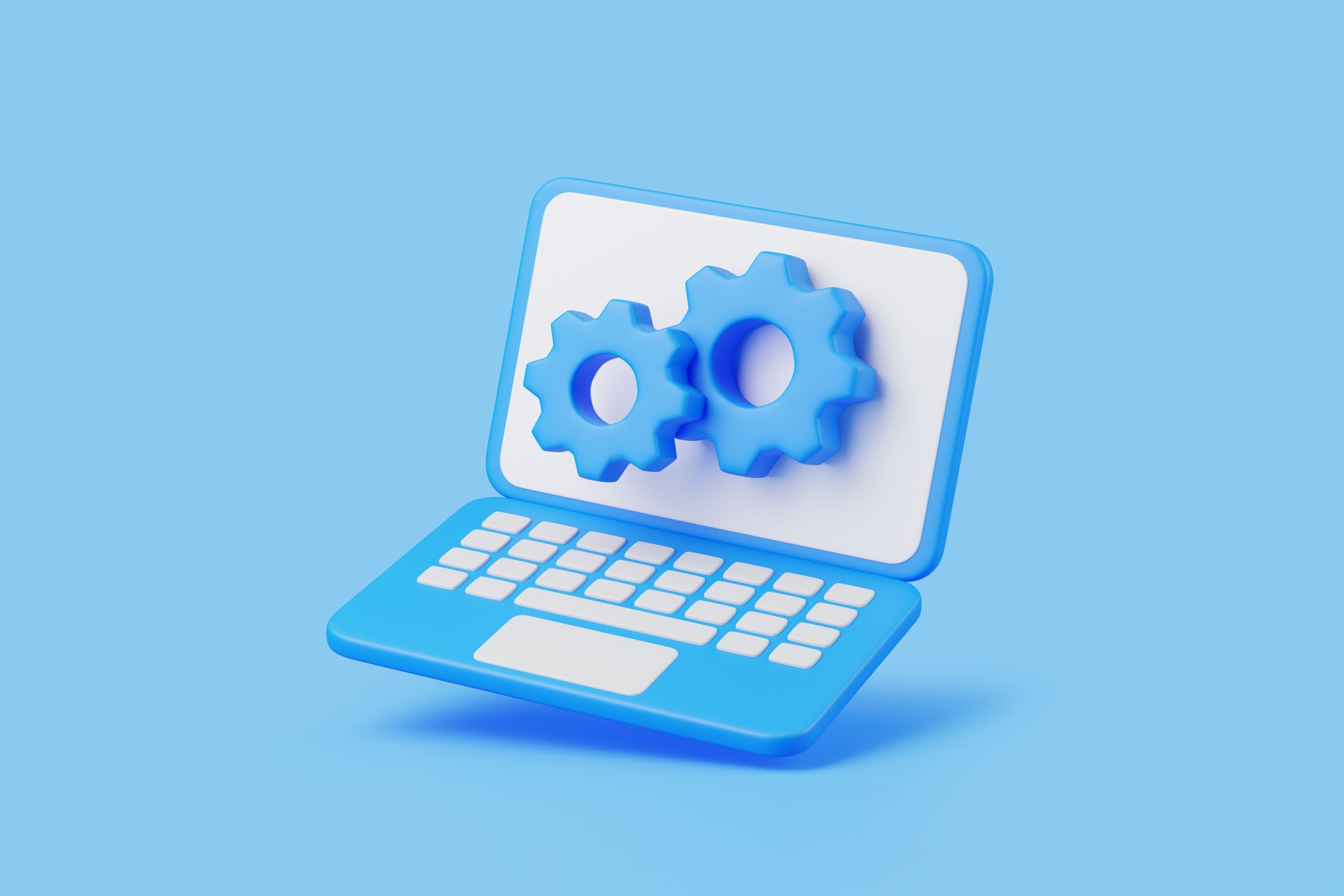 3D laptop with gears for system settings